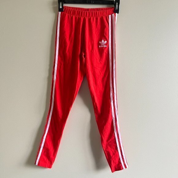 ADIDAS Red White Three Stripes‎ Leggings Pants Womens Size XS Athletic - Picture 2 of 5